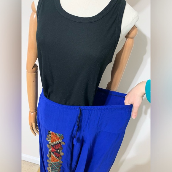 Royal Blue Triangles Hobo Embroidered Low Harem Baggy Pants - Picture 11 of 17